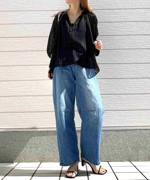 Q(キュー)の「ラメストライプエアシャインブラウス(シャツ/ブラウス・レディース・ミント/ブラック/アイボリー・MEDIUM)」の14枚目の写真