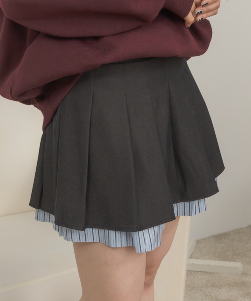 Birthday room(バースデイルーム)の「ストライプレイヤードプリーツミニスカート / stripe layered pleats mini skirt(スカート・レディース・グレー・FREE)」の8枚目の写真