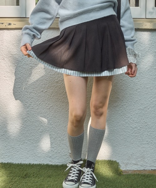 Birthday room(バースデイルーム)の「ストライプレイヤードプリーツミニスカート / stripe layered pleats mini skirt(スカート・レディース・グレー・FREE)」の14枚目の写真