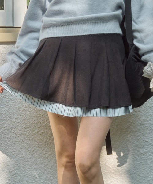 Birthday room(バースデイルーム)の「ストライプレイヤードプリーツミニスカート / stripe layered pleats mini skirt(スカート・レディース・グレー・FREE)」の15枚目の写真