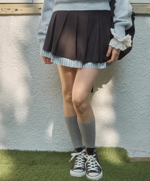 Birthday room(バースデイルーム)の「ストライプレイヤードプリーツミニスカート / stripe layered pleats mini skirt(スカート・レディース・グレー・FREE)」の16枚目の写真