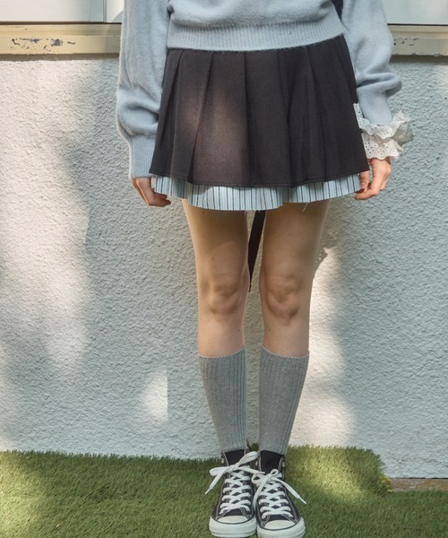 Birthday room(バースデイルーム)の「ストライプレイヤードプリーツミニスカート / stripe layered pleats mini skirt(スカート・レディース・グレー・FREE)」の18枚目の写真