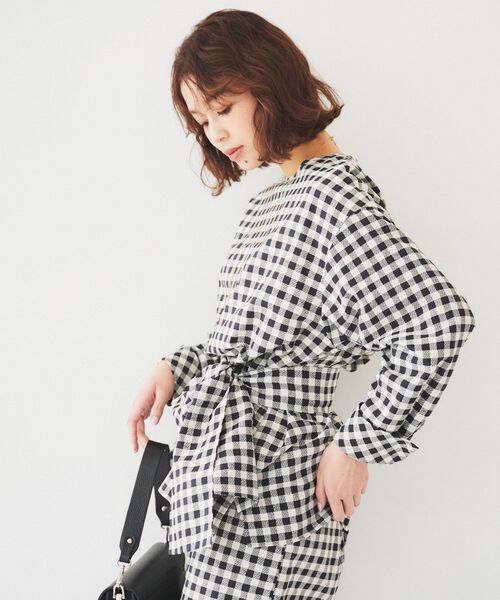 UNTITLED - 美品✨アンタイトル チェック 柄 ブラウス 長袖 シャツ 春夏 ワールド 日本製 セール】【セットアップ可能】ギンガムチェック ブラウス