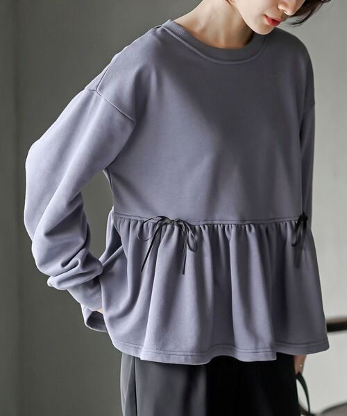 rps（アールピーエス）の「リボン付きペプラム裏毛プルオーバー（スウェット・レディース・パープル/サックスブルー/杢グレー・フリー）」の3枚目の写真