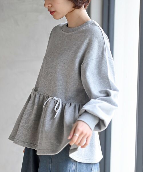 rps（アールピーエス）の「リボン付きペプラム裏毛プルオーバー（スウェット・レディース・パープル/サックスブルー/杢グレー・フリー）」の9枚目の写真