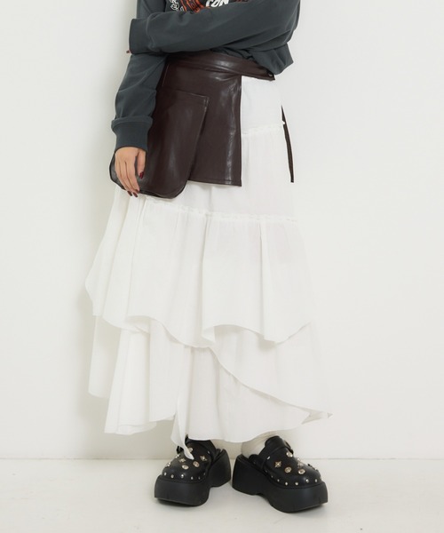 RODEO CROWNS WIDE BOWL（ロデオクラウンズワイドボウル）の「ランダムティアードスカート（スカート・レディース・ライトカーキ/ブラック/オフホワイト・FREE）」の2枚目の写真