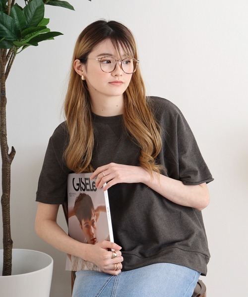 atONE(アットワン)の「ミニ裏毛ラグラン半袖トレーナ(Tシャツ/カットソー・レディース・オートミール/杢グレー/ライトベージュ/ブラック/チャコールグレー・M-L/LL~3L/4L~5L)」の3枚目の写真