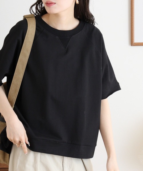 atONE(アットワン)の「ミニ裏毛ラグラン半袖トレーナ(Tシャツ/カットソー・レディース・オートミール/杢グレー/ライトベージュ/ブラック/チャコールグレー・M-L/LL~3L/4L~5L)」の8枚目の写真