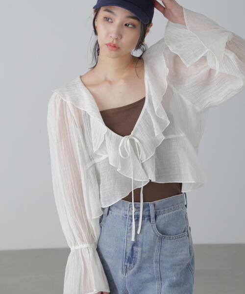 FREE'S MART（フリーズマート）の「◆シアーワッシャーフリルブラウス（シャツ/ブラウス・レディース・ブラック/ホワイト/ベージュ系その他・FREE）」の2枚目の写真