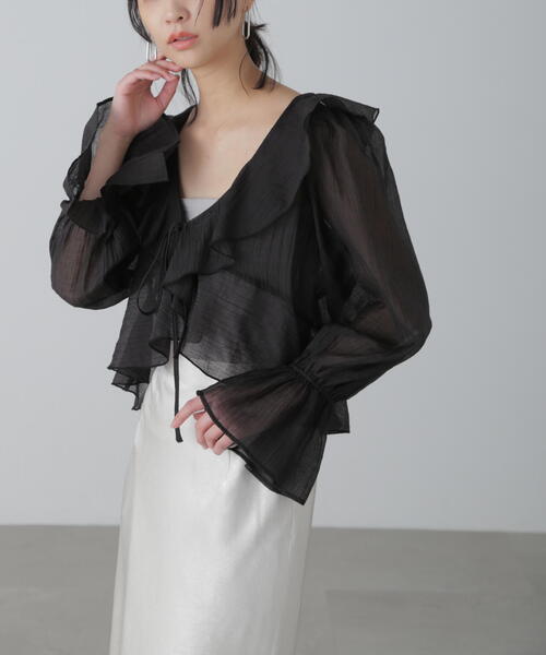 FREE'S MART（フリーズマート）の「◆シアーワッシャーフリルブラウス（シャツ/ブラウス・レディース・ブラック/ホワイト/ベージュ系その他・FREE）」の3枚目の写真