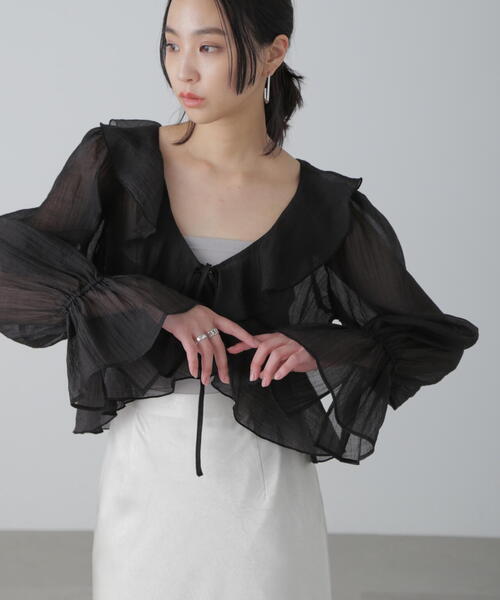 FREE'S MART（フリーズマート）の「◆シアーワッシャーフリルブラウス（シャツ/ブラウス・レディース・ブラック/ホワイト/ベージュ系その他・FREE）」の5枚目の写真