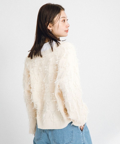 URBAN RESEARCH Sonny Label（アーバンリサーチサニーレーベル）の「フェザーフリンジニットカーディガン（カーディガン/ボレロ・レディース・グレー/ラベンダー/オフホワイト・FREE）」の22枚目の写真