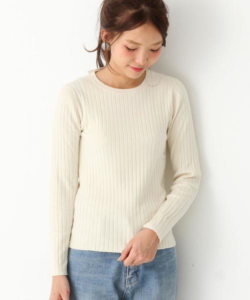 Another Edition（アナザーエディション）の「ワンドリブハイゲージロングスリーブ/AEBC ワイドリブHGG LSL PO◆（ニット/セーター・レディース・オフホワイト/ブラック/ベージュ・フリー）」の2枚目の写真