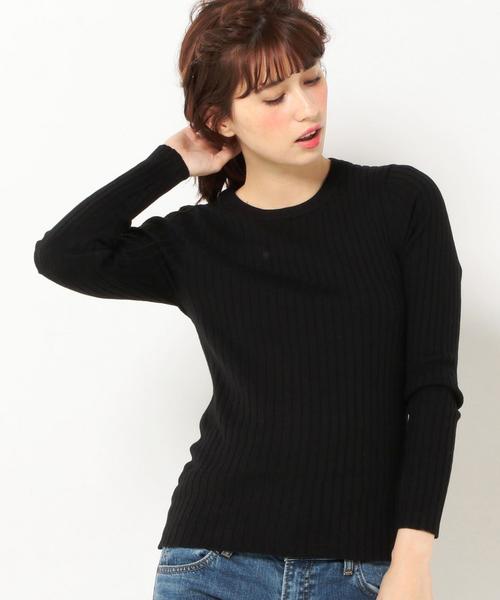 Another Edition（アナザーエディション）の「ワンドリブハイゲージロングスリーブ/AEBC ワイドリブHGG LSL PO◆（ニット/セーター・レディース・オフホワイト/ブラック/ベージュ・フリー）」の3枚目の写真