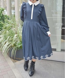 axes femme（アクシーズファム）の「スカラップ刺繍バイカラーワンピース（ワンピース）」