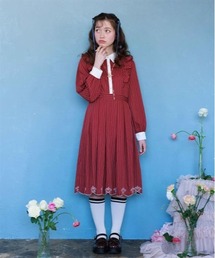 axes femme | スカラップ刺繍バイカラーワンピース(ワンピース)