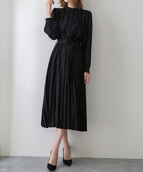 SEU（エスイーユー）の「ウエストリボン パーティードレス Aラインミモレ丈 ロングプリーツワンピース オフィスカジュアル きれいめカジュアル（ワンピース・レディース・キャメル/ベージュ/ネイビー/グレー/ブラック・フリー）」の8枚目の写真