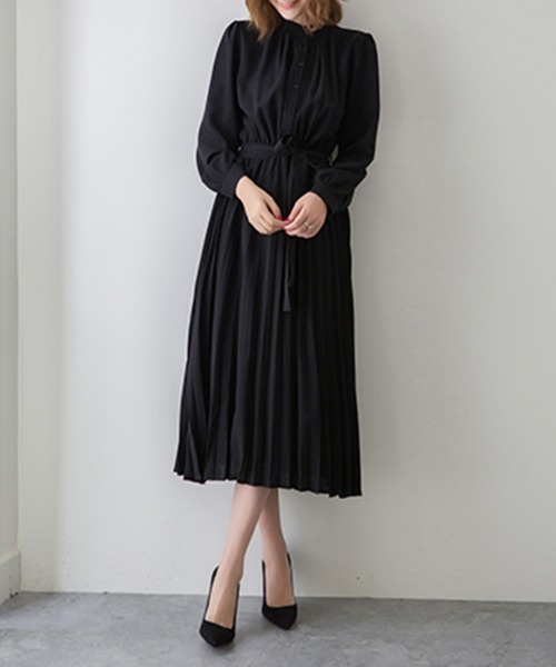 SEU（エスイーユー）の「ウエストリボン パーティードレス Aラインミモレ丈 ロングプリーツワンピース オフィスカジュアル きれいめカジュアル（ワンピース・レディース・キャメル/ベージュ/ネイビー/グレー/ブラック・フリー）」の10枚目の写真