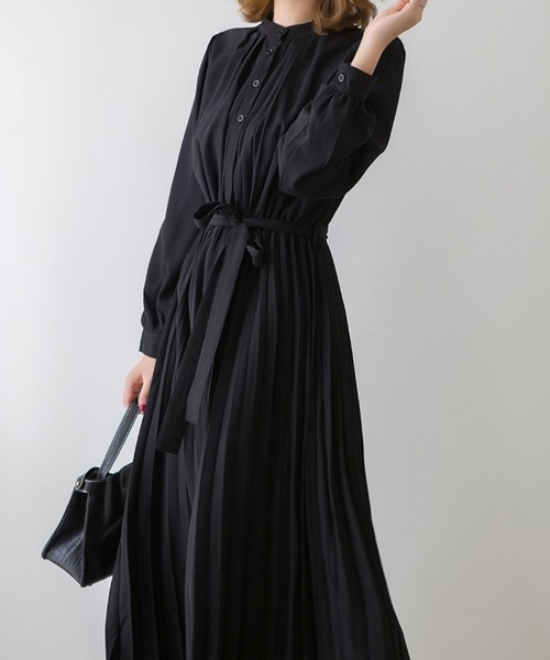 SEU（エスイーユー）の「ウエストリボン パーティードレス Aラインミモレ丈 ロングプリーツワンピース オフィスカジュアル きれいめカジュアル（ワンピース・レディース・キャメル/ベージュ/ネイビー/グレー/ブラック・フリー）」の12枚目の写真