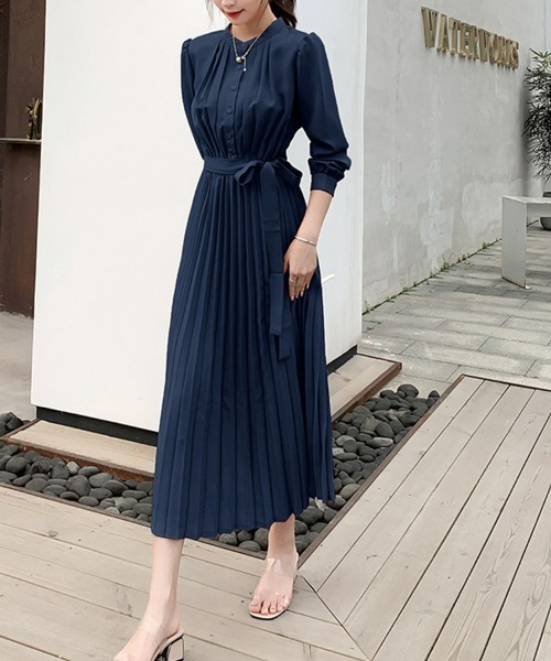 SEU（エスイーユー）の「ウエストリボン パーティードレス Aラインミモレ丈 ロングプリーツワンピース オフィスカジュアル きれいめカジュアル（ワンピース・レディース・キャメル/ベージュ/ネイビー/グレー/ブラック・フリー）」の20枚目の写真