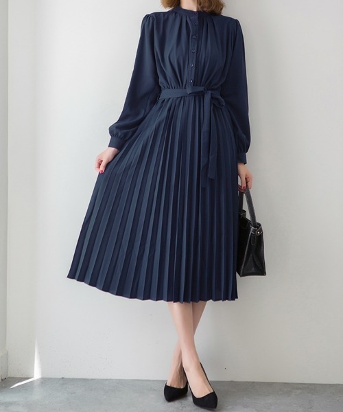 SEU（エスイーユー）の「ウエストリボン パーティードレス Aラインミモレ丈 ロングプリーツワンピース オフィスカジュアル きれいめカジュアル（ワンピース・レディース・キャメル/ベージュ/ネイビー/グレー/ブラック・フリー）」の21枚目の写真