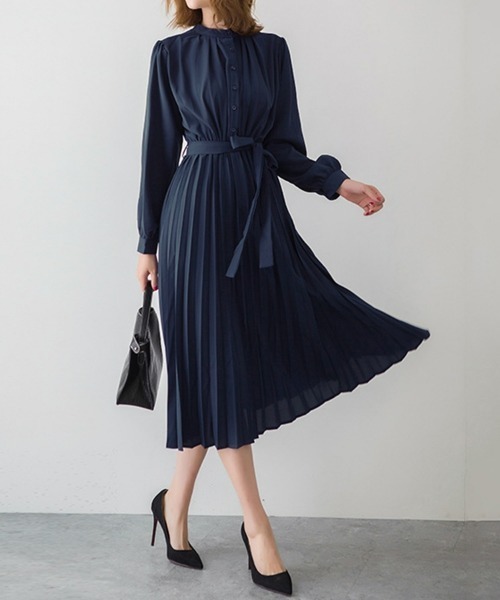 SEU（エスイーユー）の「ウエストリボン パーティードレス Aラインミモレ丈 ロングプリーツワンピース オフィスカジュアル きれいめカジュアル（ワンピース・レディース・キャメル/ベージュ/ネイビー/グレー/ブラック・フリー）」の19枚目の写真