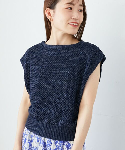 le.coeur blanc（ルクールブラン）の「《手洗い可能》スパンコールメッシュ2WAYニットベスト（ベスト・レディース・ネイビー/グレー/アイボリー・38）」の16枚目の写真