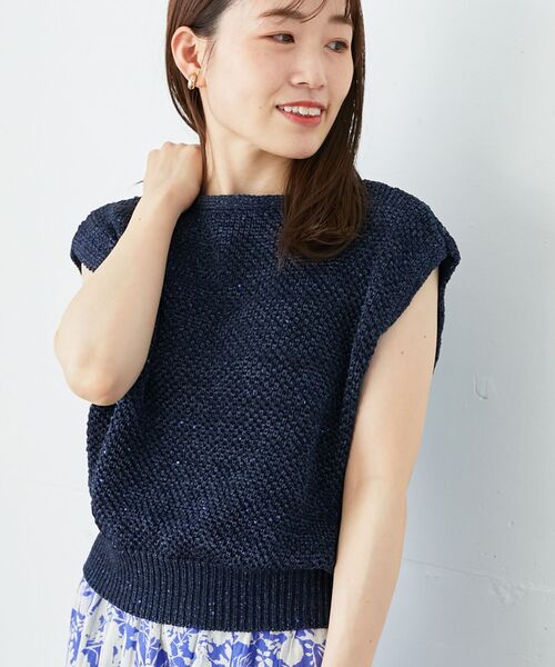 le.coeur blanc（ルクールブラン）の「《手洗い可能》スパンコールメッシュ2WAYニットベスト（ベスト・レディース・ネイビー/グレー/アイボリー・38）」の18枚目の写真