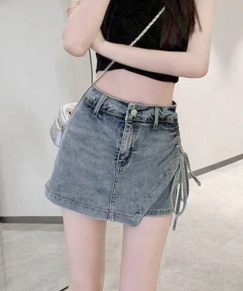 Miniministore（ミニミニストア）の「サイドリボンデニムショートパンツスカート（デニムパンツ・レディース・ブルー・L/S/XL/M）」の2枚目の写真