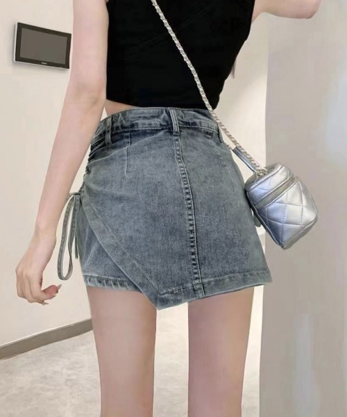 Miniministore（ミニミニストア）の「サイドリボンデニムショートパンツスカート（デニムパンツ・レディース・ブルー・L/S/XL/M）」の5枚目の写真