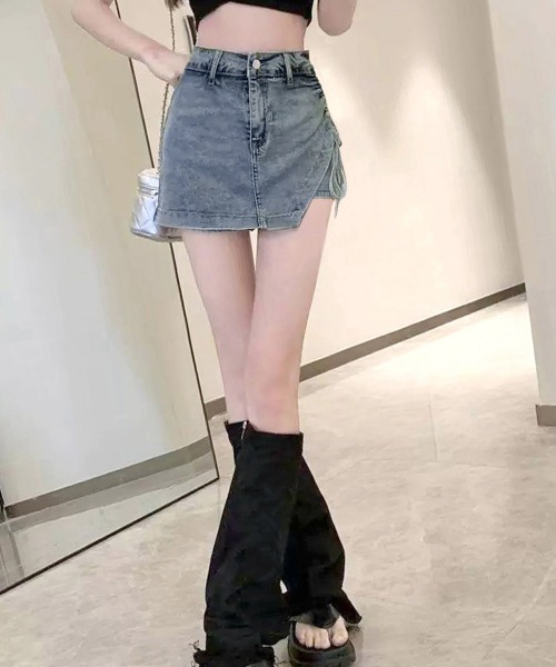 Miniministore（ミニミニストア）の「サイドリボンデニムショートパンツスカート（デニムパンツ・レディース・ブルー・L/S/XL/M）」の7枚目の写真