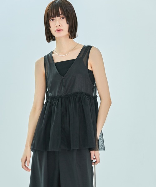 LAKOLE（ラコレ）の「チュール切替シアーベスト / 329136（ベスト・レディース・ブラック/アイボリー/グレー・FREE）」の2枚目の写真