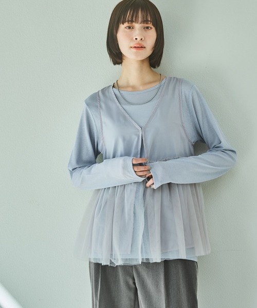 LAKOLE（ラコレ）の「チュール切替シアーベスト / 329136（ベスト・レディース・ブラック/アイボリー/グレー・FREE）」の16枚目の写真