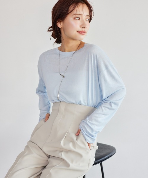 mysty woman（ミスティウーマン）の「【WEB限定】シアーマカロンＴ  452408（Tシャツ/カットソー・レディース・オフホワイト/ブラック/グレー/ライトグレー/ライトブルー/ピンク/オレンジ・FREE）」の5枚目の写真