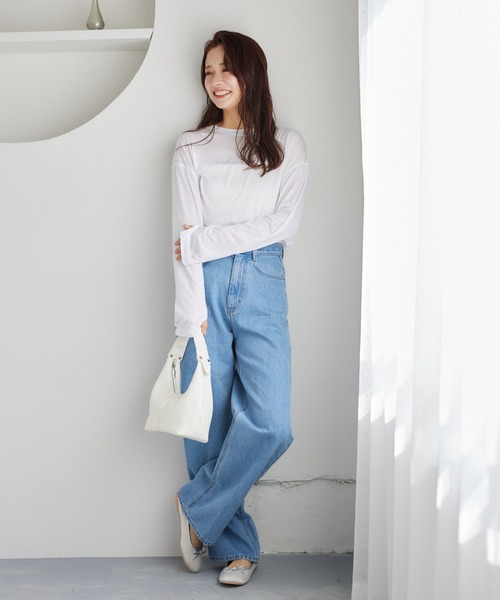 mysty woman（ミスティウーマン）の「【WEB限定】シアーマカロンＴ  452408（Tシャツ/カットソー・レディース・オフホワイト/ブラック/グレー/ライトグレー/ライトブルー/ピンク/オレンジ・FREE）」の11枚目の写真