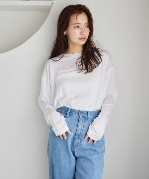 mysty woman（ミスティウーマン）の「【WEB限定】シアーマカロンＴ  452408（Tシャツ/カットソー・レディース・オフホワイト/ブラック/グレー/ライトグレー/ライトブルー/ピンク/オレンジ・FREE）」の10枚目の写真