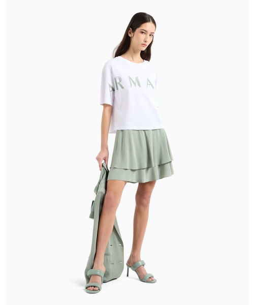 ARMANI EXCHANGE(アルマーニエクスチェンジ)の「【A|X アルマーニ エクスチェンジ】ビッグロゴ クロップド 半袖クルーネックTシャツ/CROPPED(Tシャツ/カットソー・レディース・ホワイト/ブラック・X-SMALL/SMALL/LARGE/MEDIUM)」の4枚目の写真