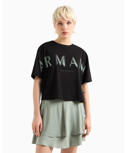 ARMANI EXCHANGE(アルマーニエクスチェンジ)の「【A|X アルマーニ エクスチェンジ】ビッグロゴ クロップド 半袖クルーネックTシャツ/CROPPED(Tシャツ/カットソー・レディース・ホワイト/ブラック・X-SMALL/SMALL/LARGE/MEDIUM)」の10枚目の写真