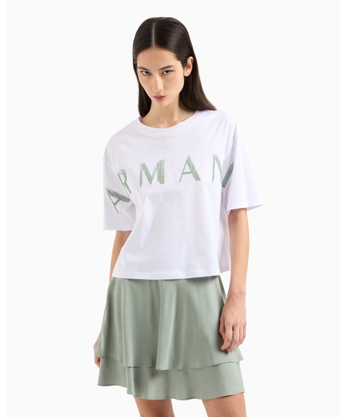 ARMANI EXCHANGE(アルマーニエクスチェンジ)の「【A|X アルマーニ エクスチェンジ】ビッグロゴ クロップド 半袖クルーネックTシャツ/CROPPED(Tシャツ/カットソー・レディース・ホワイト/ブラック・X-SMALL/SMALL/LARGE/MEDIUM)」の6枚目の写真