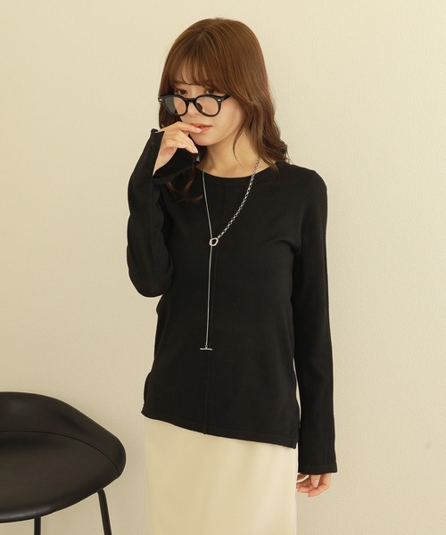 center seam slit tops /クルーネック 袖 スリット入り トップス