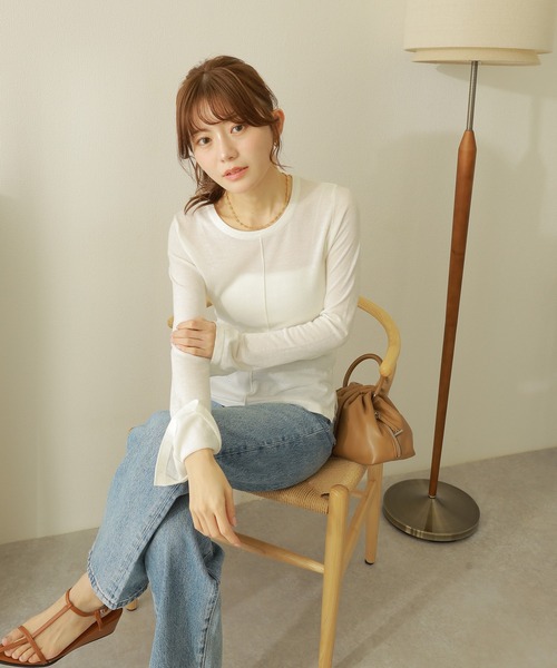 LAULEN(ローレン)の「center seam slit tops /センターシームスリットデザインセミシアートップス(Tシャツ/カットソー・レディース・ピンク/アイボリー/ブラック・FREE)」の5枚目の写真
