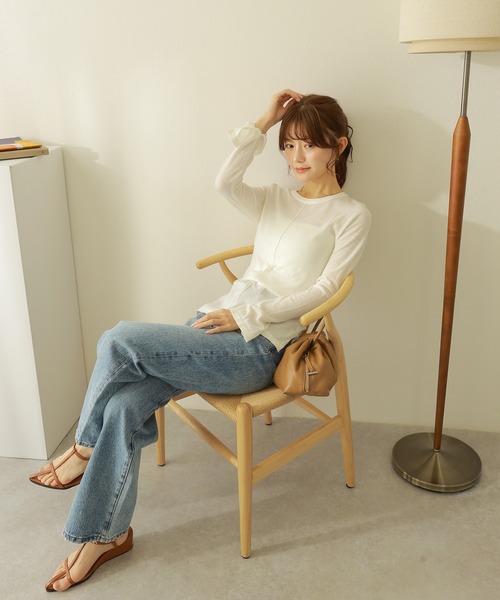 LAULEN(ローレン)の「center seam slit tops /センターシームスリットデザインセミシアートップス(Tシャツ/カットソー・レディース・ピンク/アイボリー/ブラック・FREE)」の6枚目の写真