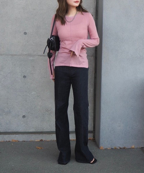 LAULEN(ローレン)の「center seam slit tops /センターシームスリットデザインセミシアートップス(Tシャツ/カットソー・レディース・ピンク/アイボリー/ブラック・FREE)」の10枚目の写真