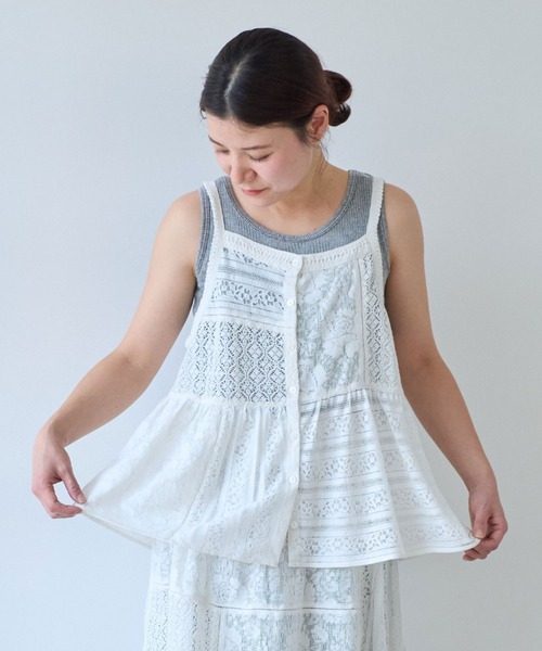 yuni（ユニ　）の「indiaパッチワークレース キャミビスチェ（シャツ/ブラウス・レディース・ブラック/ホワイト・FREE）」の7枚目の写真