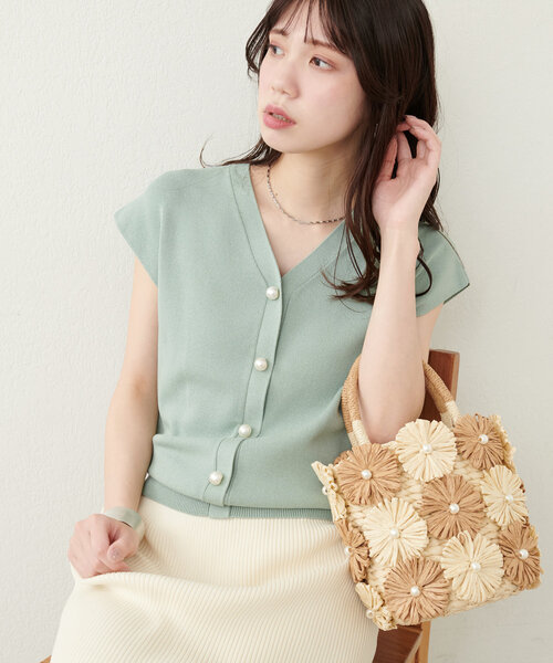 natural couture（ナチュラルクチュール）の「BIGパールノースリニット（ニット/セーター・レディース・ミント/ピンク/ブルー/アイボリー/ブラック・FREE）」の15枚目の写真