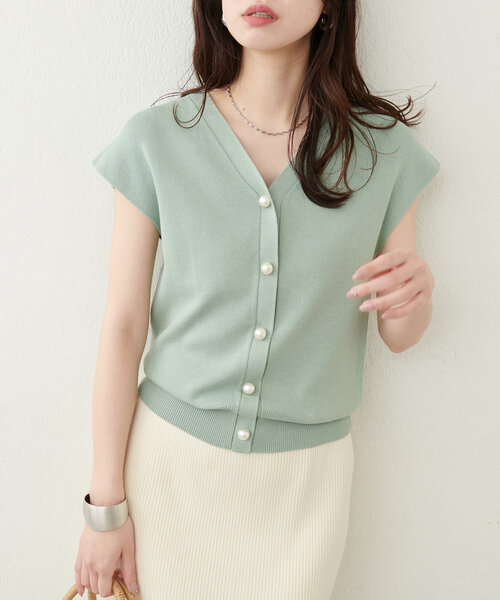 natural couture（ナチュラルクチュール）の「BIGパールノースリニット（ニット/セーター・レディース・ミント/ピンク/ブルー/アイボリー/ブラック・FREE）」の14枚目の写真