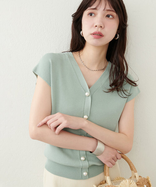 natural couture（ナチュラルクチュール）の「BIGパールノースリニット（ニット/セーター・レディース・ミント/ピンク/ブルー/アイボリー/ブラック・FREE）」の13枚目の写真