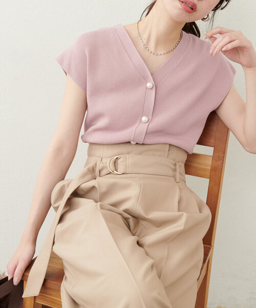 natural couture（ナチュラルクチュール）の「BIGパールノースリニット（ニット/セーター・レディース・ミント/ピンク/ブルー/アイボリー/ブラック・FREE）」の11枚目の写真