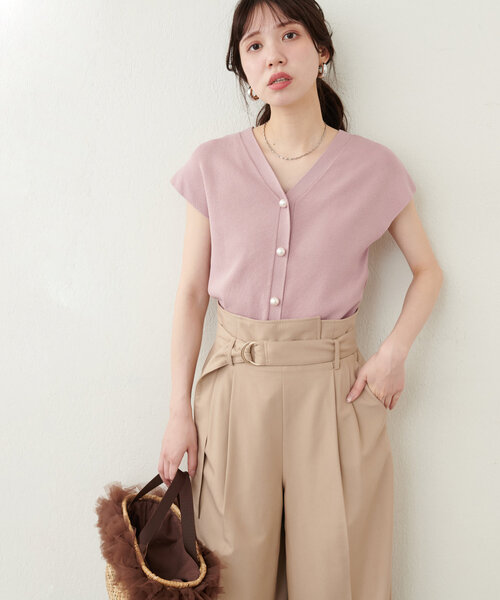 natural couture（ナチュラルクチュール）の「BIGパールノースリニット（ニット/セーター・レディース・ミント/ピンク/ブルー/アイボリー/ブラック・FREE）」の9枚目の写真