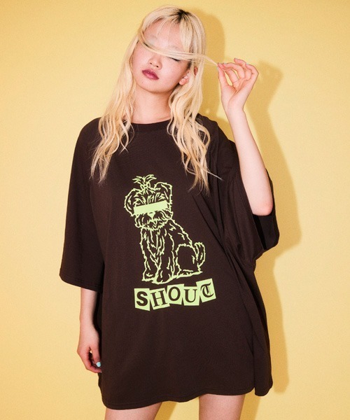 Candy Stripper(キャンディストリッパー)の「SHOUT PUPPY OVER SIZE RAGLAN トップス(Tシャツ/カットソー・レディース・ライトグリーン/アイボリー/ブラウン・FREE)」の5枚目の写真